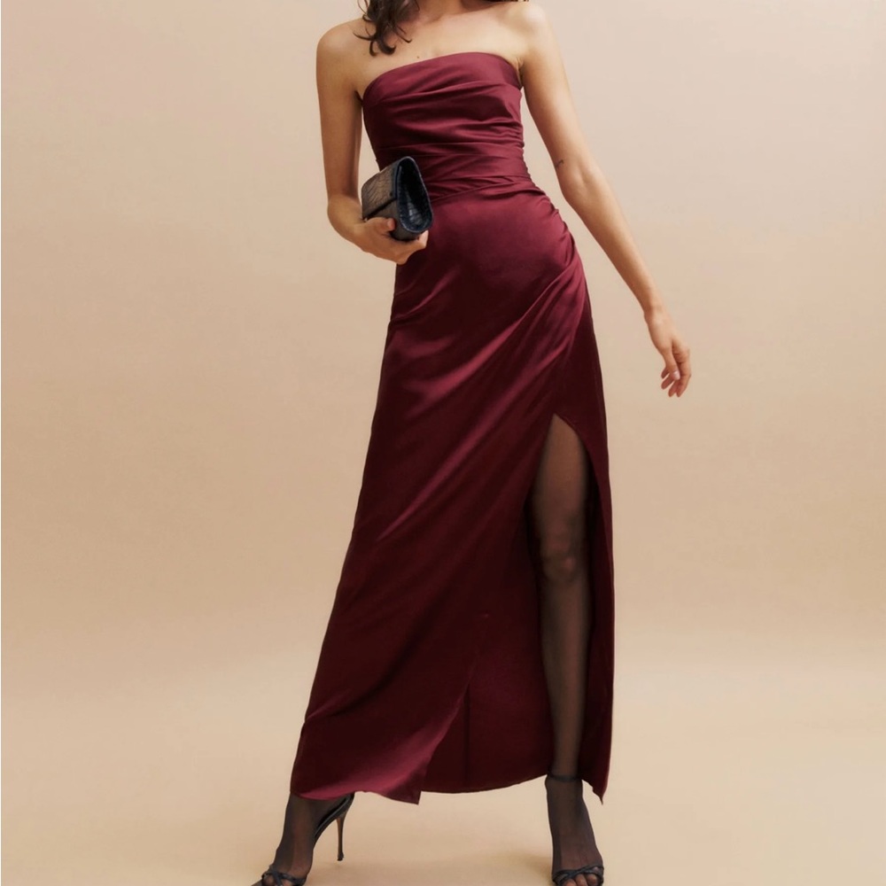Reformation Barrow Silk Burgundy Dress